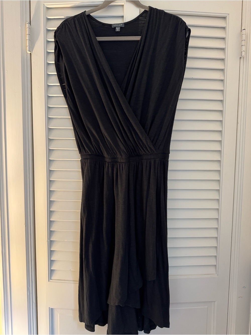 Lilla P Black Faux-Wrap Midi Dress